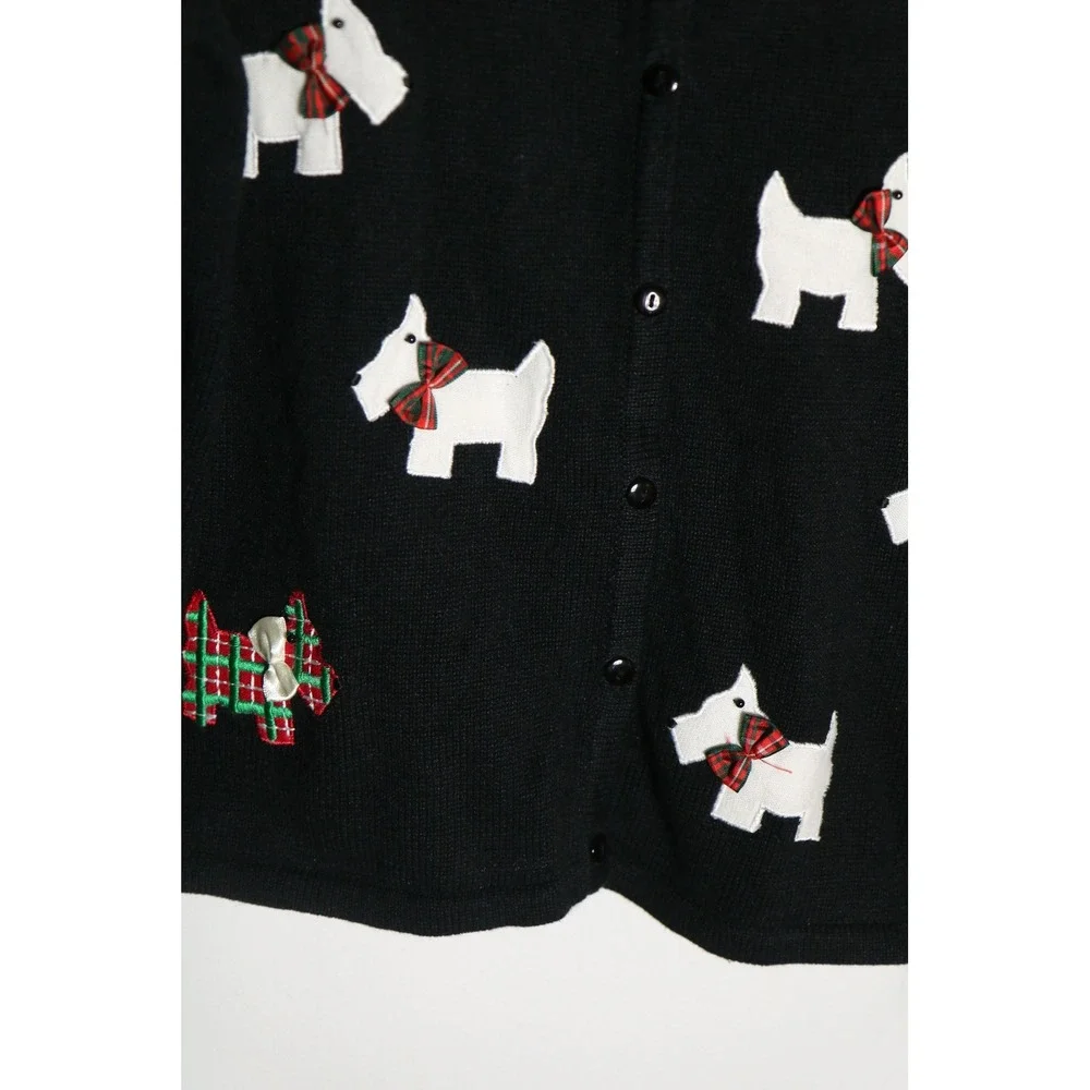 Vintage 90s Classics Scottie Dog Novelty Cardigan Large Black Christmas Preppy